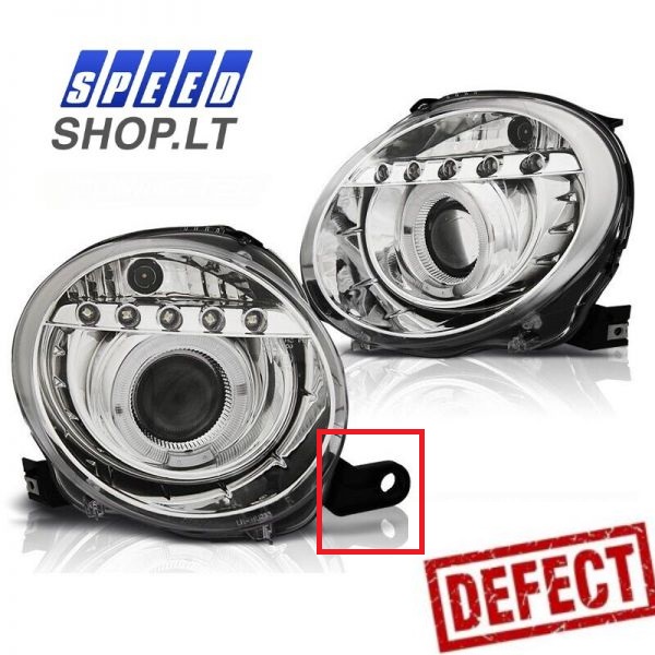 FIAT 500 priekiniai LED žibintai su defektu